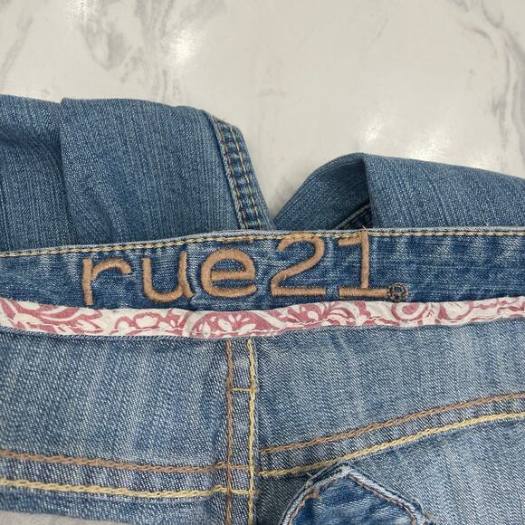 Rue 21 Y2K Denim Jeans 3/4 Medium Wash Bootcut Embroidered Design - Picture 10 of 12